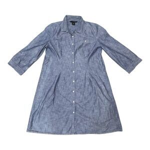 Vintage 90s Y2K Blue Denim Western Boho Cowgirl Grunge Shirt Dress XL No Belt